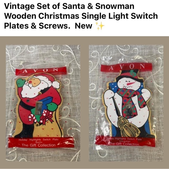 New Vintage Set of Santa & Snowman Wooden Christmas Single Light Switch Plates - Picture 1 of 6